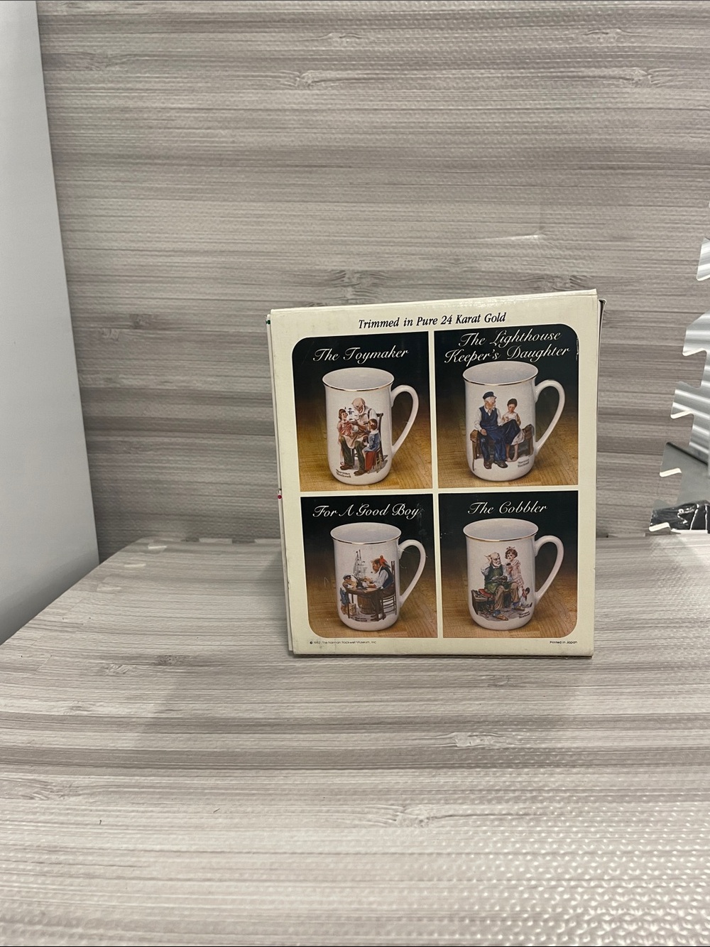 Norman Rockwell White Mugs with Gold Trim - Four Classic Scenes
